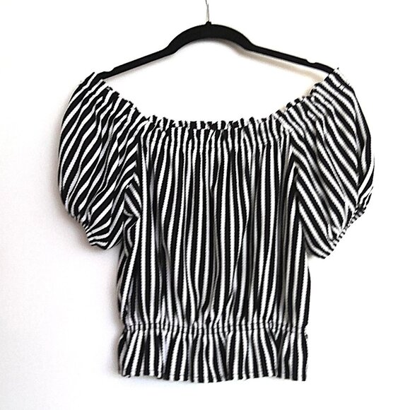 New H&M Top Boho Peasant Striped Stretch Off Shoulder Black & White NWOT Sz S - Picture 1 of 4